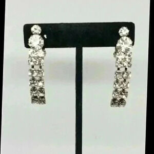 Vintage Rhinestone Earrings Clip Long Dangle Movement Chandelier Wedding Bride